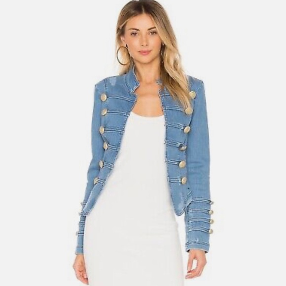 Free People Denim Military Style Jacket Size M Fitted Boho Clothing - Picture 2 of 12